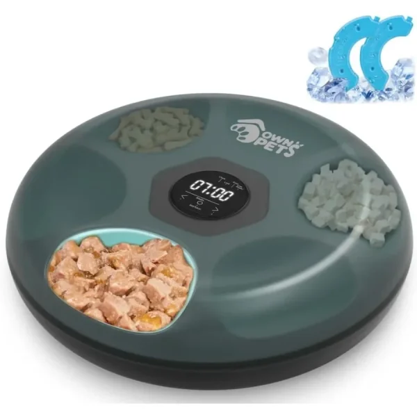Automatic Cat Feeder for Wet and Dry Food with 2 Ice Packs 6 Meals Programmable