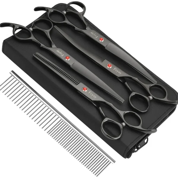 Dog Grooming Scissors Kit Shears Set with Curved Straight Blades